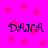 A static image with a bright pink background covered in scattered darker pink stars, displaying four identical pixelated text instances of 'DARA' arranged in two