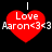 Four red heart-shaped icons with white text "Love Aaron<3<3" and a vertical line above each heart on black background.