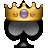 Pixelated crown with gold base and purple central gem, mounted on black spade-shaped base with gray gradient interior.