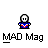 Pixelated character with white face and blue-red outfit appears in , some showing 'MAD Mag' text below and 'HA HA' above