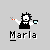 Pixelated character with spiky hair holding a smoking cigarette and a blue object, labeled 'Marla' below.