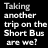 A 3x3 contact sheet of animated frames showing the text "Taking another trip on the Short Bus are we?" in white pixelated font against a black background, with slight variations across sampled frames.