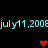 Pixelated cyan text 'july 11, 2008' repeats across a black background with red heart symbols in varying positions.