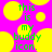 Pixelated green text reads 'this is my buddy icon.' on a bright pink background with yellow circles.