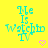 Yellow background with cyan text "Me Is Watchin TV" and pink heart icons, arranged in a with one gray square in the bottom-right corner