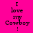 Four display the text "I love my Cowboy!" in pixelated black font on solid pink or red backgrounds with no animation