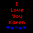 Red pixelated text "I Love You Karen" on black background with blue star symbols below, two identical frames showing slight star position differences.