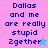 Pixelated text on a split background with a star symbol, showing 'Dallas and me are really stupid Zgether' in blue on pink and blue sections.