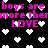 Pixelated text and heart symbols on a black background with pink and white colors.