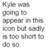 A blurry image shows repeated text about Kyle appearing in an icon but being too short to do so, with a gray rectangle at the bottom right.