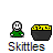 Pixelated icon shows green-cloaked figure with white face holding black pot of yellow contents, rainbow arcs from pot in later frames.
