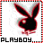 repeated black rabbit head silhouettes with red text 'PLAYBOY' on white background, some frames showing pink heart shapes