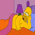 Yellow cartoon character with purple lamp on head, pink fabric draped over shoulder, orange background, blue and purple elements on right.