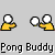 Animated contact sheet of a yellow stick figure character playing ping pong across 13 frames with white balls and repeated "Pong Buddy" text.