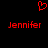 Red pixelated heart symbol above two identical red text labels reading 'Jennifer' on a black background.