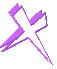 A purple X-shaped icon with layered, pixelated edges appears in multiple sizes across a gray background.