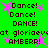 Green background with repeated pixelated text and pink stars, displaying 'Dance! Dance! DANCE!' above 'at gloriaevat AMBER!' in black font.