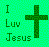 Green pixelated icon with text "I Luv Jesus" and a green cross on a bright cyan background.