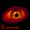 nine devil-themed icons with red 'Damned' text, featuring an eye, a blue demon face, a grinning man, a hooded figure, a fiery skull, a cartoon devil, a toothy grin, and a gray skull