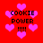 Red background with pink heart shapes and black text reading "COOKIE POWER !!!!" in four quadrants.