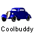 Animated contact sheet of blue vintage car icons with multiple angles and motion frames, each labeled "Coolbuddy" below.
