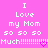 Pixelated text on a bright pink background reads "I Love my Mom so so so Much!!!!!!!!!!!" with two small heart symbols at the bottom center.