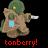 Pixelated static icon shows a character with green hair, brown body, and red accents holding a glowing blue object against dark background.