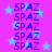 A static image with a bright pink background filled with light blue stars and repeated dark blue text "SPAZ"
