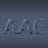 Pixelated blue-gray background with three stylized light gray letters A, M, E in a cursive font.