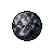 Pixelated sphere with grayscale shading on a light gray background, featuring dark and light patches resembling lunar craters.