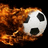 A soccer ball engulfed in orange and brown flames against a black background, with cyan text reading "soccer fever" on the right side.