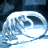 Pixelated static icon depicting a stylized blue and white wave or abstract ocean shape against dark background with visible dithering and anti-aliased edges.