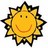 Pixelated yellow sun icon with smiling face, black outline, and radiating triangular rays on white background.