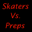 Red pixelated text on dark backgrounds reads 'Skaters Vs. Preps' left and 'Skaters WIN!' right, with visible animation change between frames.