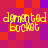 Pixelated yellow text 'demented bucket' on a red and purple checkered background with no visible animation changes.