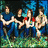 Animated contact sheet of a 3x2 grid showing five frames from an AIM buddy icon featuring band members and song lyrics with colorful text and heart symbols.