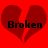 Two identical pixelated red broken heart icons with black text "Broken" centered on a solid red background.