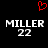 Red pixelated heart symbol above two identical white text blocks reading MILLER 22 on black background.
