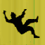 Four black silhouettes of a falling figure on yellow background, each in distinct pose with arms raised and legs bent.