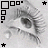 repeated grayscale eye images with pixelated text overlays and star/square corner markers
