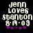 Pixelated text displays 'jenn lovers stanton 8-19-09' with purple asterisks below on black background, showing animation change in asterisk positions.