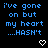 Blue pixelated text on black background with white heart and arrow symbols, repeating 'I've gone on but my heart ...HASN't' across multiple