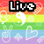 Pixelated rainbow-striped background with white outline symbols and black text reading Live, Love, Laugh across three sections.