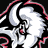 Pixelated icon of a stylized buffalo head with curved horns, white face and body, black outline, red accents on horns and nose, against solid black background.