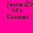 Pixelated text on bright pink background with heart symbol replacing 'a' in first instance of name.