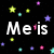 Pixelated icon with text 'Me is milyR7' over black background with colorful stars and a gray with three white bars