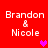 Red background with white text 'Brandon & Nicole' and pink heart symbols in different positions across frames.
