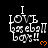 Black background with white pixelated text reading "I LOVE bass eball boys!!" and an orange heart symbol, displayed in a of six identical
