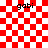 Red and white checkered background with four 'gabi' text labels; two circular patterns animate into view from the right side of the frame