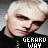 six pixelated images showing a person with short white hair and black clothing, each displaying text 'GERARD WAY' in pink and white below the face